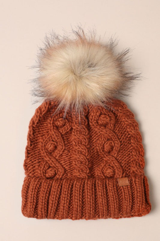 : Assorted Faux Fur Pom Cuffed Beanie - Catching Fireflies Boutique