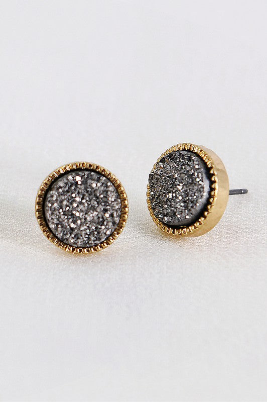 / Dainty Grey Druzy Stone Stud Earrings