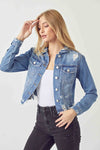 / Leading To You Medium Wash Distressed Denim Crop Jacket