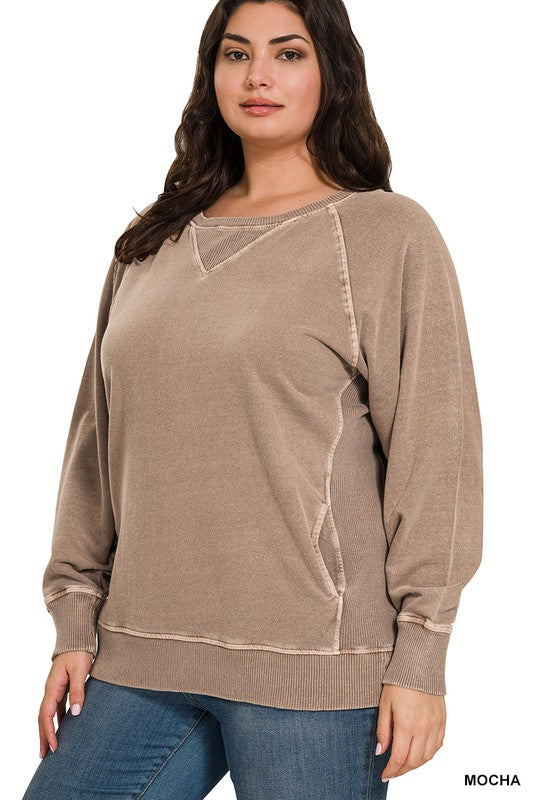 / Casual Candor Plus Mocha Terry Pullover Top - Catching Fireflies Boutique