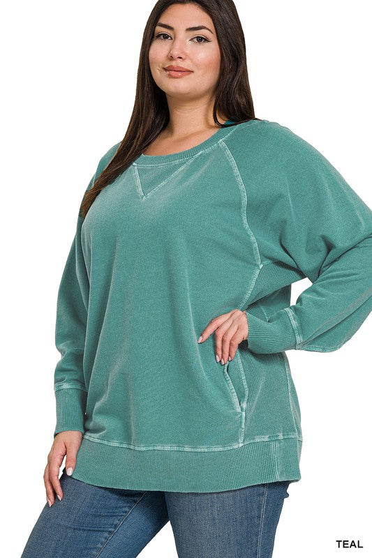 / Casual Candor Plus Teal Terry Pullover Top (Size 3X)