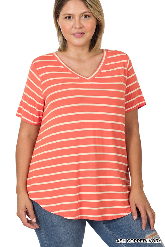 / Drawing The Line Ash Copper/Ivory Plus Stripe Top - Catching Fireflies Boutique