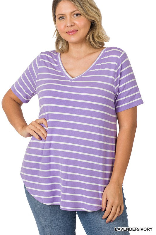 / Drawing The Line Lavender/Ivory Plus Stripe Top - Catching Fireflies Boutique