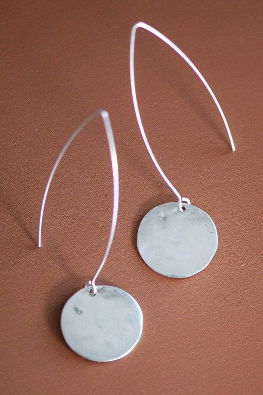 / Silver Circle Disc Long Wire Threader Earrings