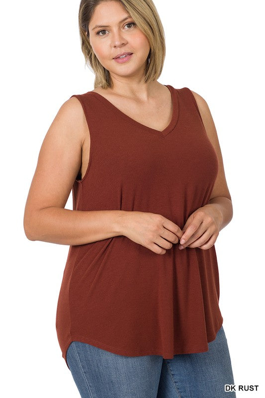 / Feel So Close Dark Rust Plus V Neck Tank - Catching Fireflies Boutique