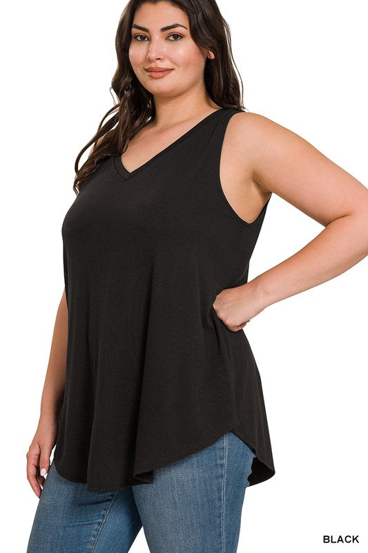 / Feel So Close Black Plus V Neck Tank - Catching Fireflies Boutique