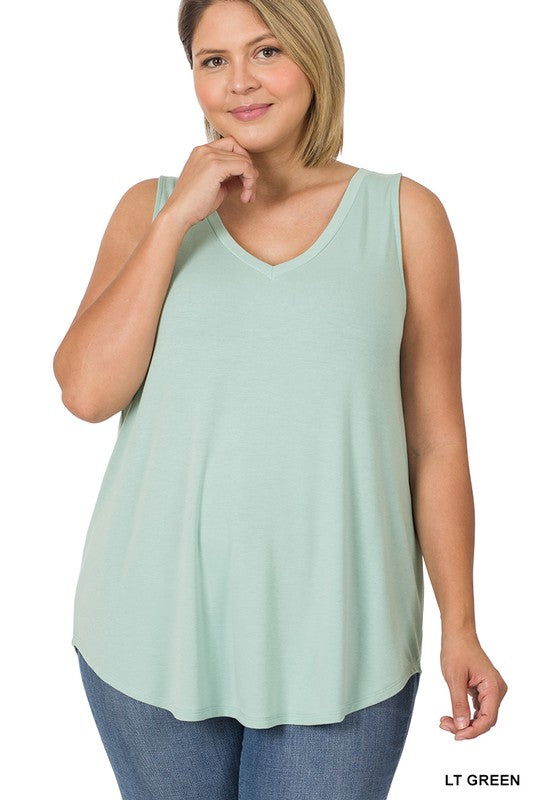 / Feel So Close Light Green Plus V Neck Tank - Catching Fireflies Boutique