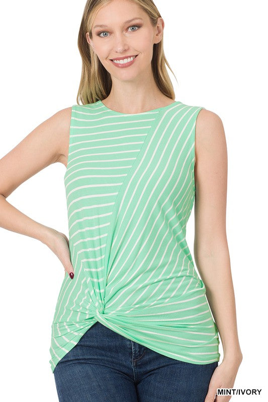 / Knot Your Typical Top Sleeveless Mint/Ivory Stripe - Catching Fireflies Boutique