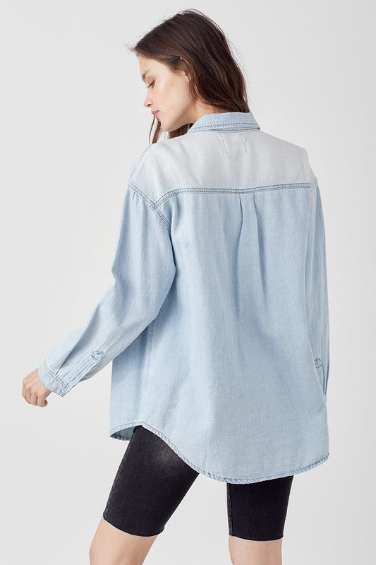 Bring It Home Light Wash Denim Shirt - Catching Fireflies Boutique