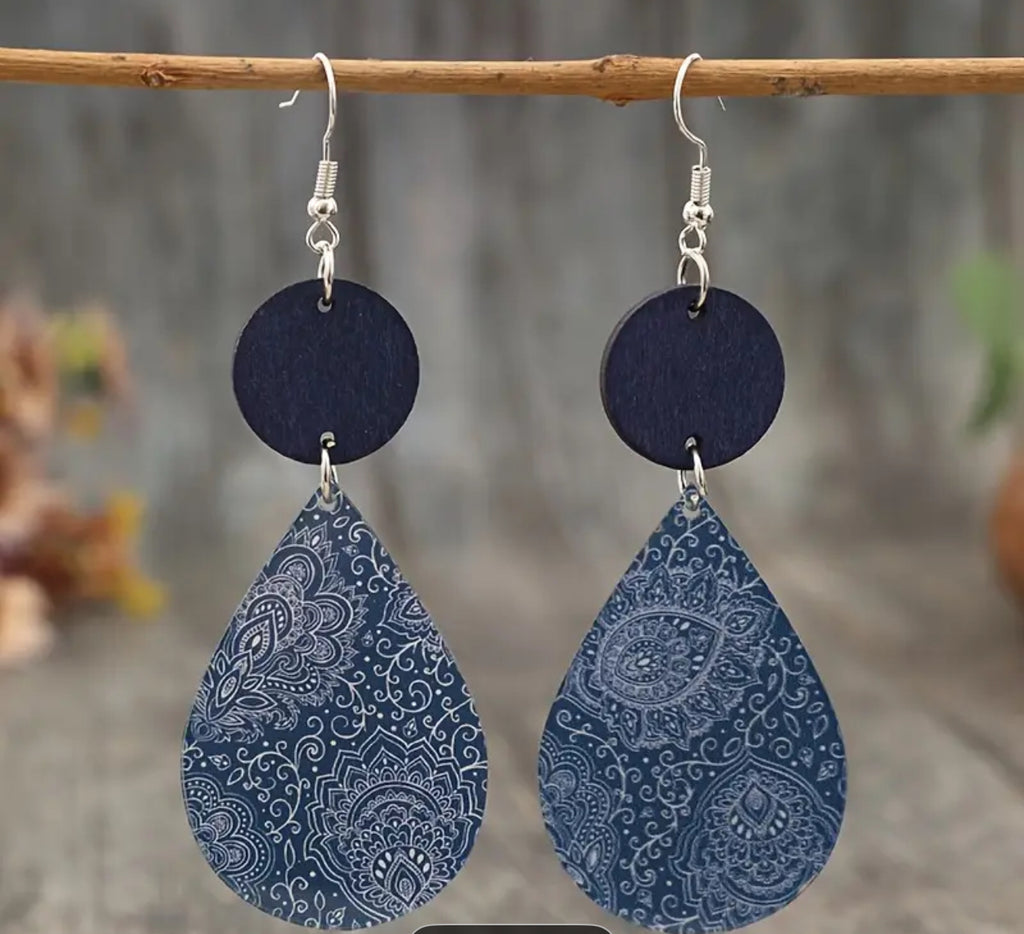 Western Blue Teardrop Earrings - Catching Fireflies Boutique
