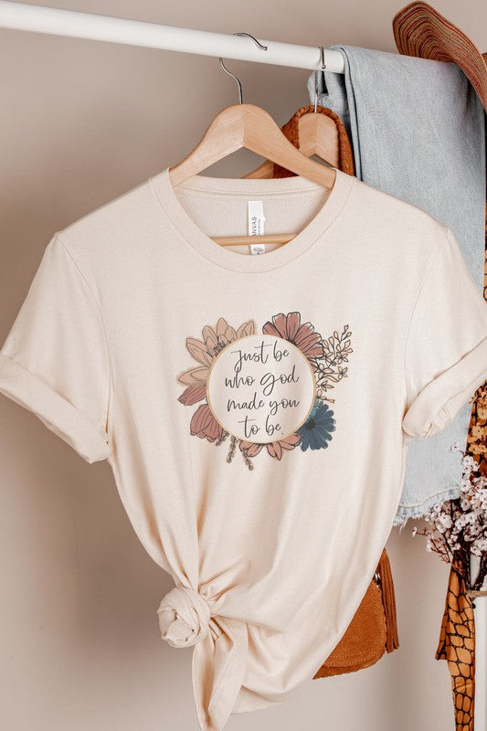 : Just Be Who God Made Cream Bella Canvas Graphic Tee - Catching Fireflies Boutique