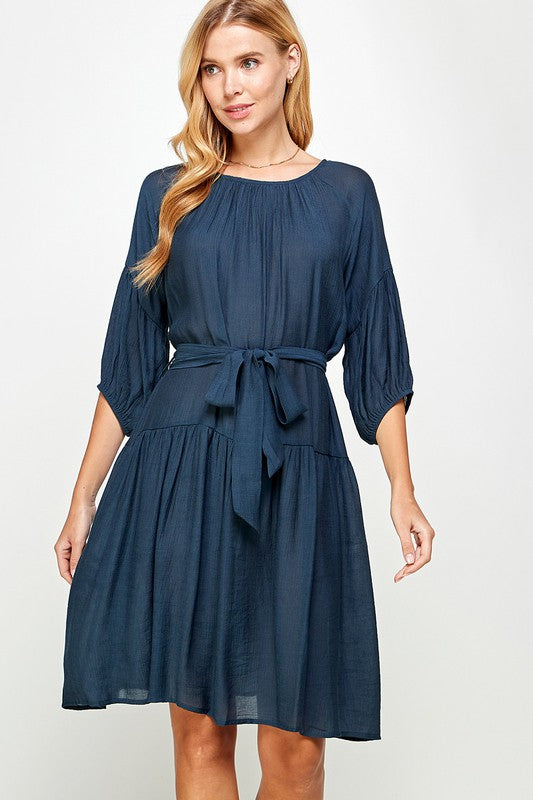 @Dress To Impress Navy A-Line Mid Sleeve Dress