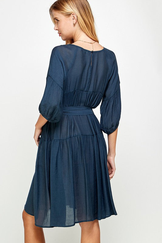 @Dress To Impress Navy A-Line Mid Sleeve Dress