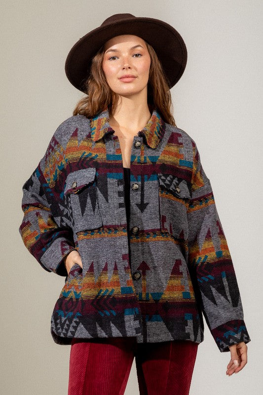 Aztec Shacket, Ready For This Southwestern Shacket, western shacket jacket, button store down jacket, plus size shacket, aztec shacket,