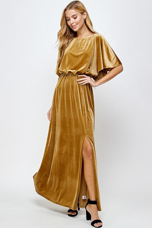 : Formal Attire Only Gold Velvet Maxi Dress - Catching Fireflies Boutique
