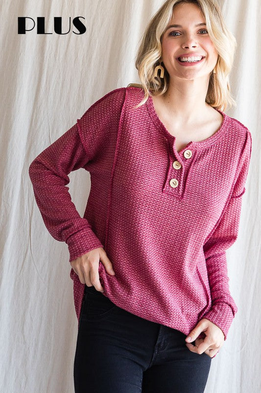 / Different Point Of View Plus Burgundy Waffle Knit Top - Catching Fireflies Boutique