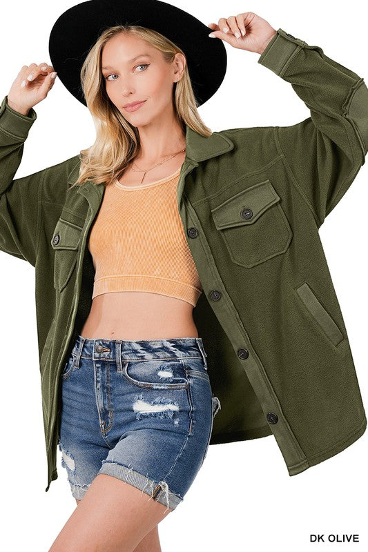 : Button Up Buttercup Dark Olive Oversized Shacket - Catching Fireflies Boutique