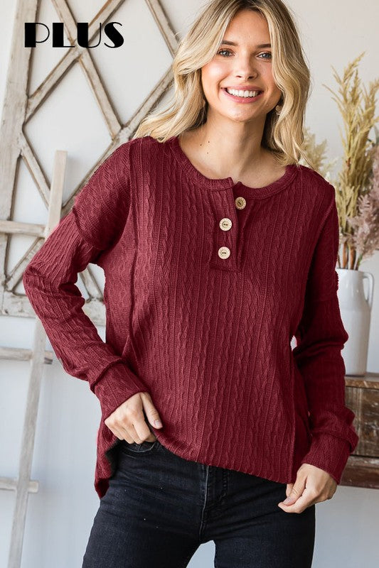 : Do You Have Cable Burgundy Plus Knit Top - Catching Fireflies Boutique