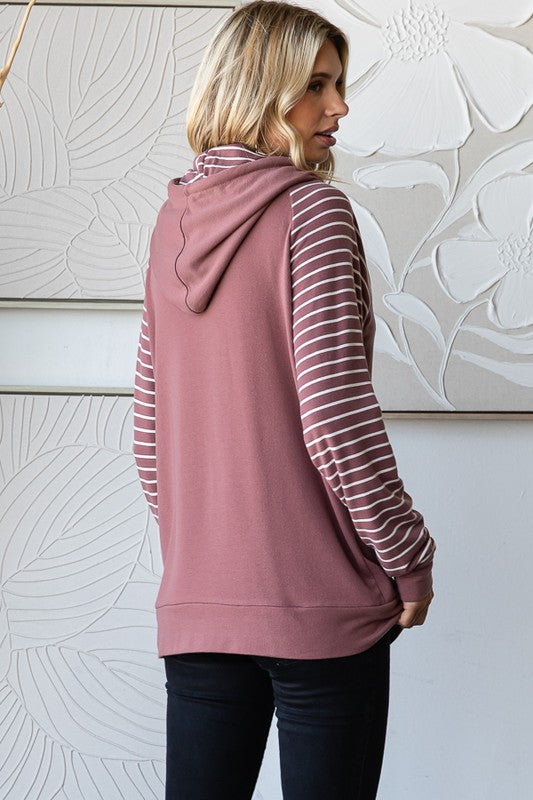 / All About The Stripe Plus Marsala Drawstring Hoodie