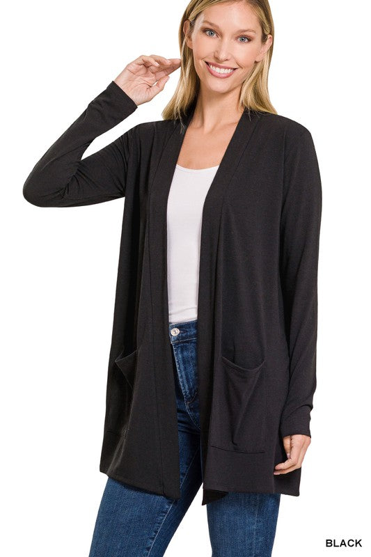 : The Classic Staple Black Open Cardigan - Catching Fireflies Boutique