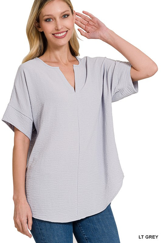 @Enchanting Breeze Light Grey Airflow Short Sleeve Top