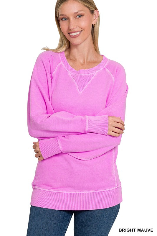 / Casual Candor Bright Mauve French Terry Pocket Pullover Top - Catching Fireflies Boutique