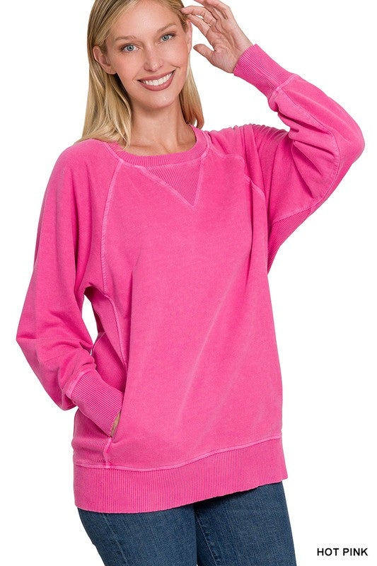 / Casual Candor Hot Pink French Terry Pocket Pullover Top - Catching Fireflies Boutique