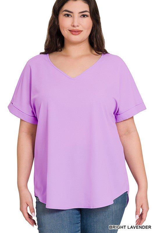 / On Balance Plus Bright Lavender V-Neck Top - Catching Fireflies Boutique