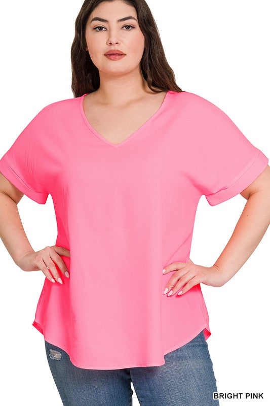 / On Balance Plus Bright Pink V-Neck Top - Catching Fireflies Boutique