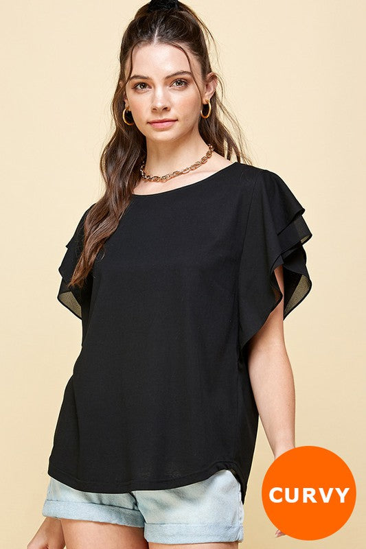 : Double Takes All Plus Ruffle Sleeve Black Top - Catching Fireflies Boutique