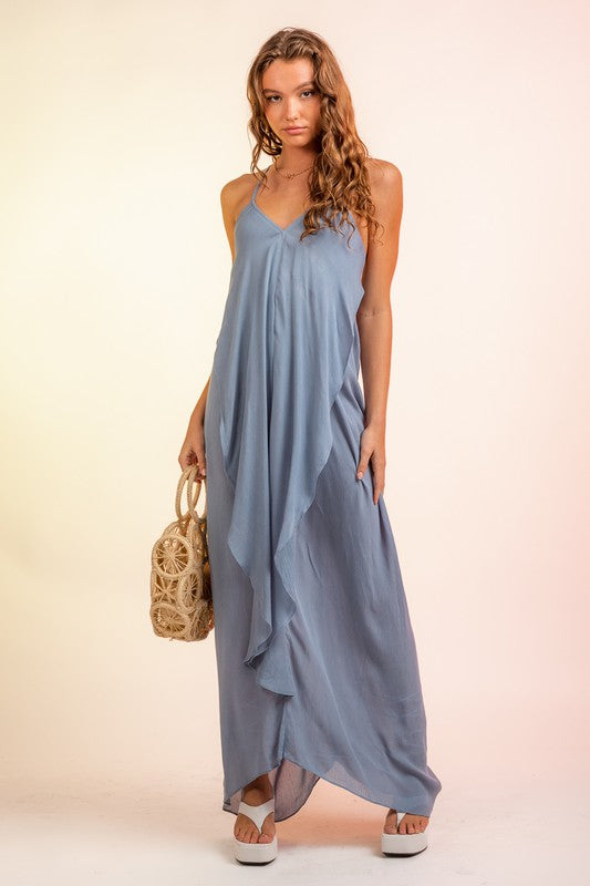 : Cascading Beauty Back Drape Blue Maxi Dress - Catching Fireflies Boutique