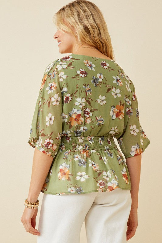 : Elevate Your Style Smocked Sage Floral Blouse - Catching Fireflies Boutique