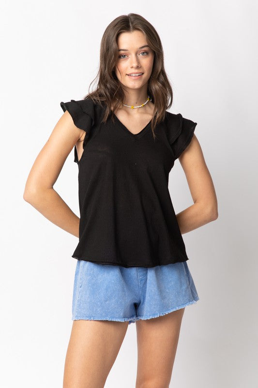 : A Touch Of Style Black Ruffle Cap Sleeve Top - Catching Fireflies Boutique