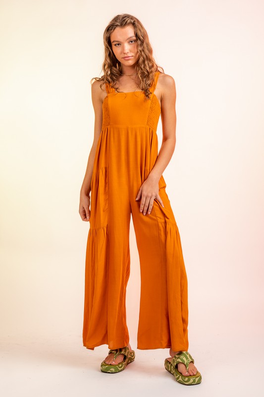 : Ruching To Sophistication Camel Multi-Tier Jumpsuit - Catching Fireflies Boutique