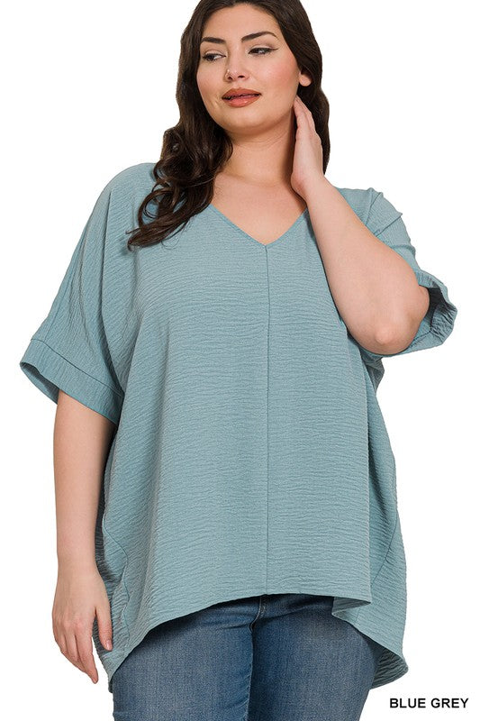 Easy Breezy Plus Blue Grey Dolman Short Sleeve Top - Catching Fireflies Boutique