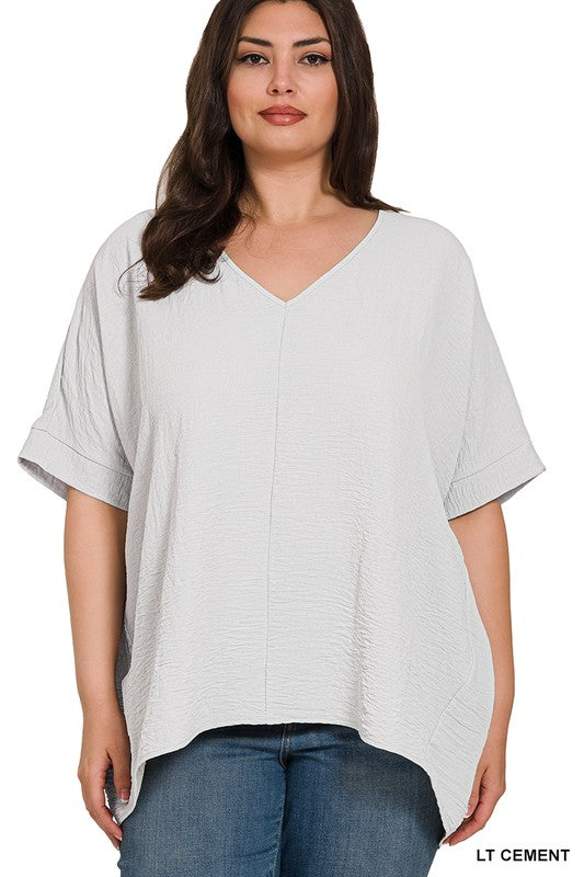 Easy Breezy Plus Light Cement Dolman Short Sleeve Top - Catching Fireflies Boutique