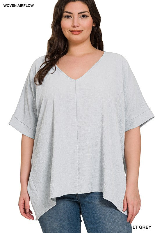 Easy Breezy Plus Light Grey Dolman Short Sleeve Top - Catching Fireflies Boutique