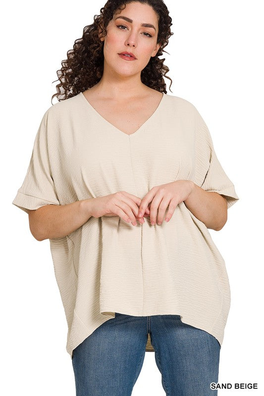 Easy Breezy Plus Sand Beige Dolman Short Sleeve Top - Catching Fireflies Boutique