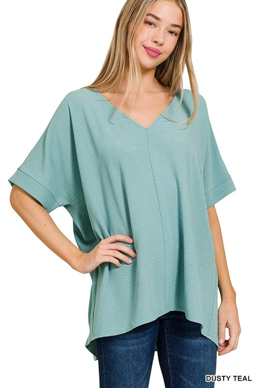 Easy Breezy Dusty Teal Plus Dolman Short Sleeve Top - Catching Fireflies Boutique