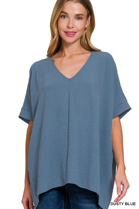Easy Breezy Dusty Blue Dolman Short Sleeve Top (Size XL) - Catching Fireflies Boutique