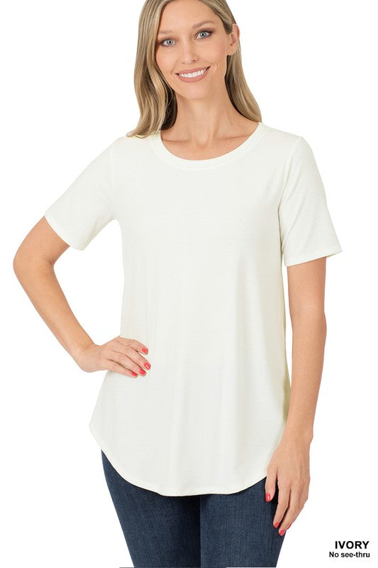 / Adaptable Possibilities Ivory Short Sleeve Round Hem Top