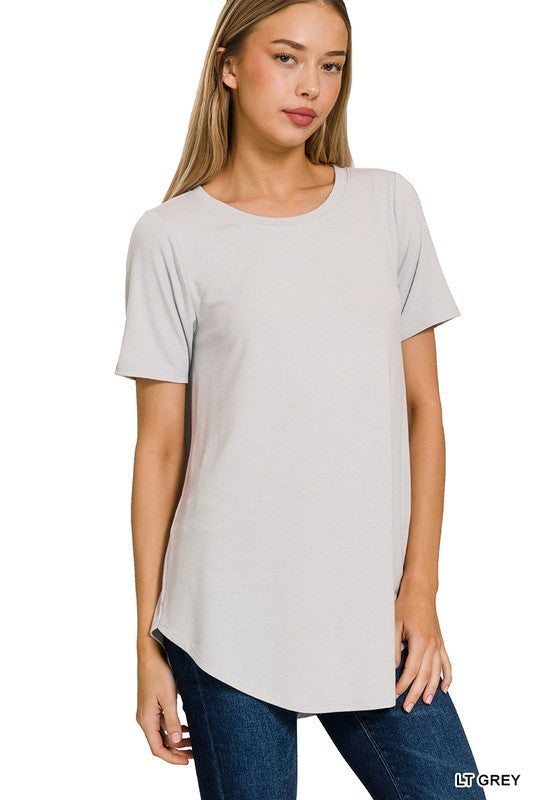 @Adaptable Possibilities Light Grey Short Sleeve Round Hem Top