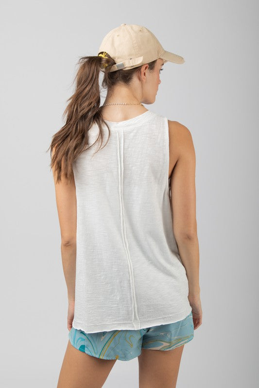 : Just Wanna Have Fun White Pocket Tank Top - Catching Fireflies Boutique