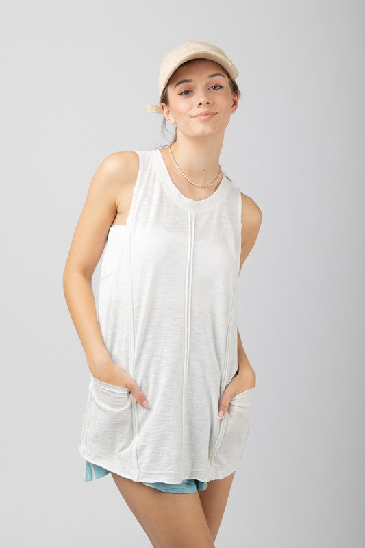 : Just Wanna Have Fun White Pocket Tank Top - Catching Fireflies Boutique