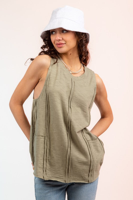 : Just Wanna Have Fun Olive Pocket Tank Top - Catching Fireflies Boutique
