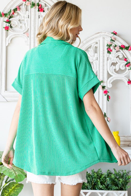 / A Solid Shirtcumstance Kelly Green Button Rib Knit Top - Catching Fireflies Boutique