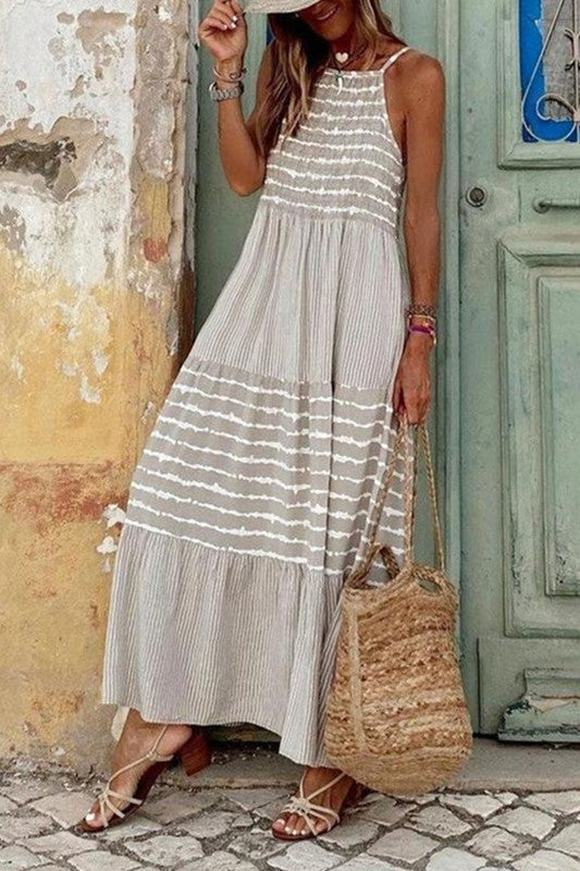 : Play All Day Grey Stripe Spaghetti Strap Dress - Catching Fireflies Boutique