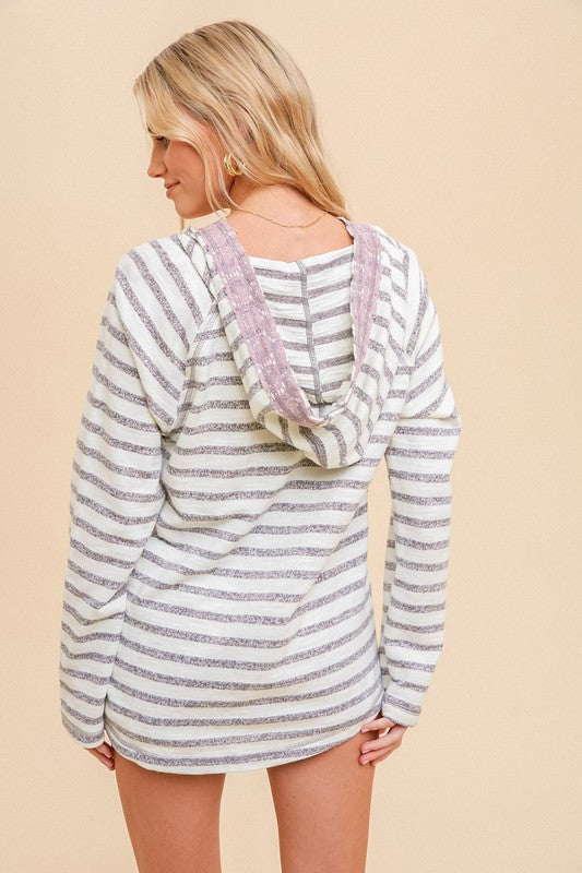 / Touches Of Lace Lavender Stripe Hoodie Sweater - Catching Fireflies Boutique