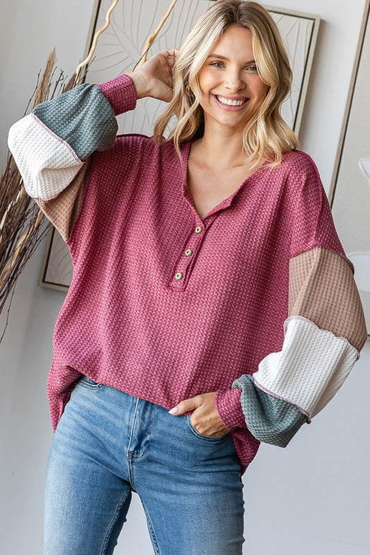 @Easy Days Plus Burgundy Waffle Knit