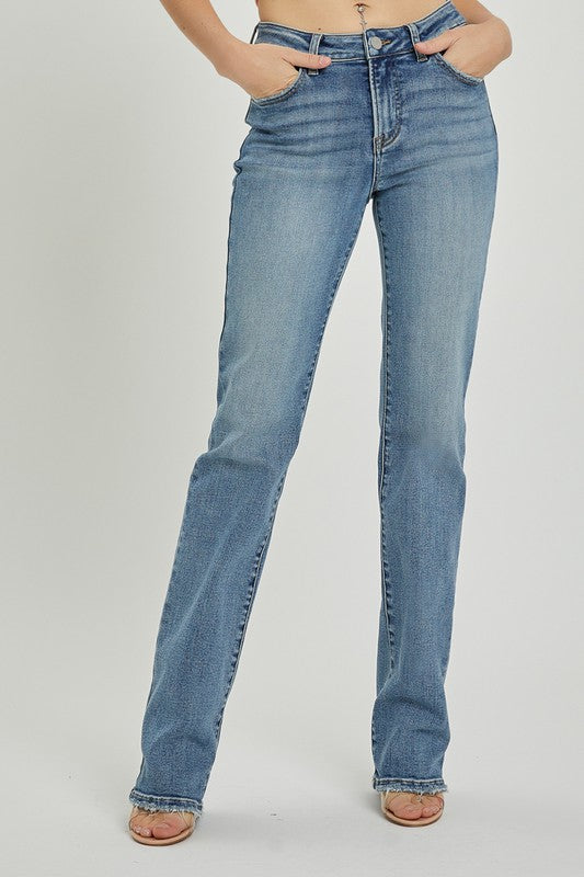 / Catherine Mid Rise Long Straight Cut Risen Jeans